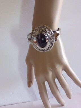 Whiting & Davis Hinged Bracelet Filgree Cameo Type With Safety Chain